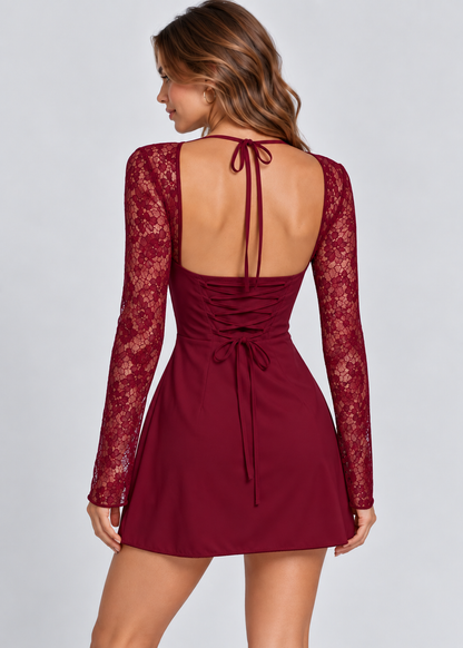 Women's Lace Sleeve Bodycon Mini Dress | Lace Detail | Long Sleeve Mini Dress | Steven & Levon