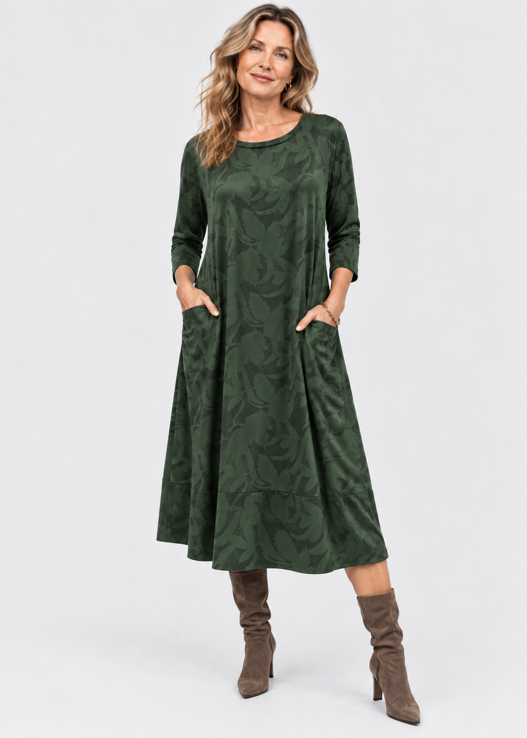 Women’s Midi Dress | Long Sleeve Dress | Pockets & Relaxed Fit | Steven & Levon