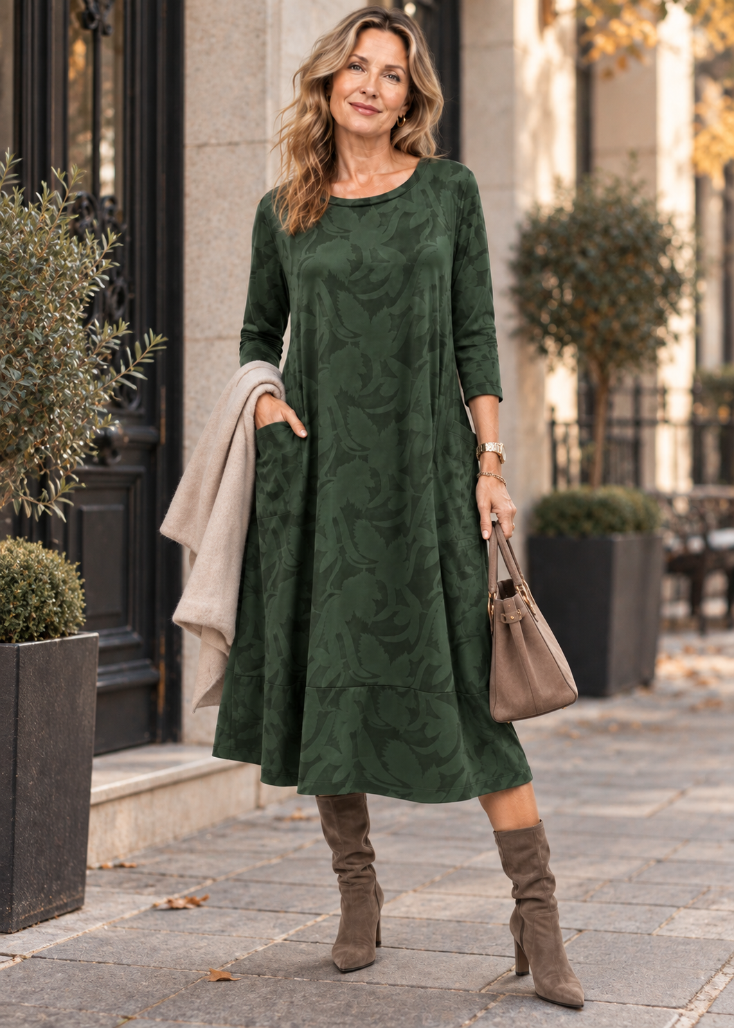 Women’s Midi Dress | Long Sleeve Dress | Pockets & Relaxed Fit | Steven & Levon