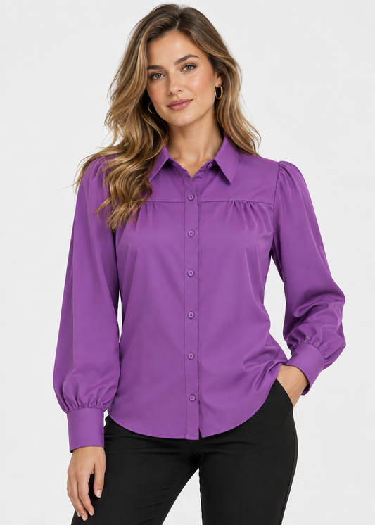 Women's Lantern Sleeve Chiffon Blouse | Lightweight Long Sleeve Elegant Top | Steven & Levon