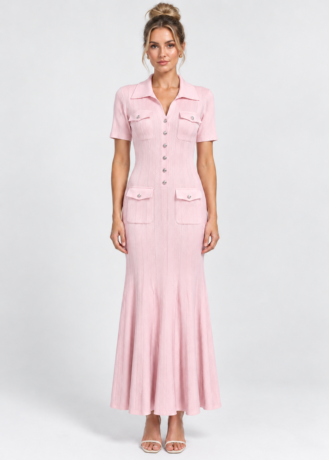 Women's Knit Maxi Dress | Button Front | Short Sleeve | Steven & Levon