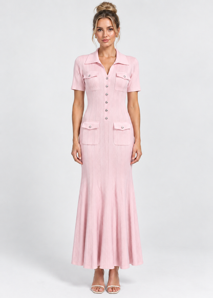 Women's Knit Maxi Dress | Button Front | Short Sleeve | Steven & Levon