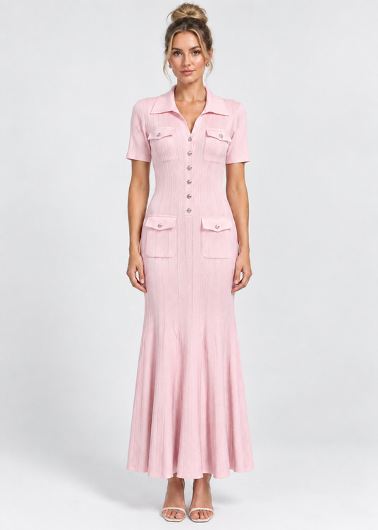 Women's Knit Maxi Dress | Button Front | Short Sleeve | Steven & Levon