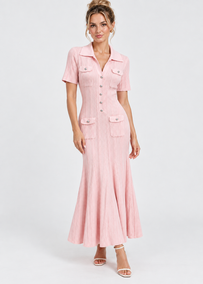 Women's Knit Maxi Dress | Button Front | Short Sleeve | Steven & Levon