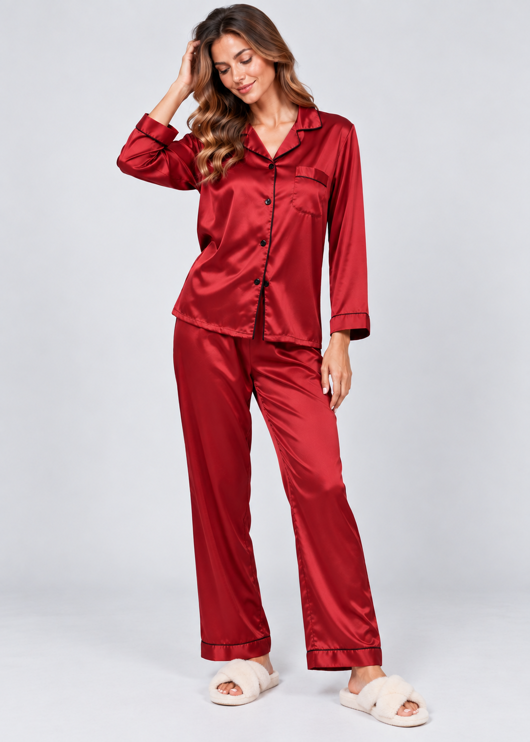Stylish Pajama Set | Women's Sleepwear | Polyester Fabric | Long Sleeve Loungewear | Steven & Levon