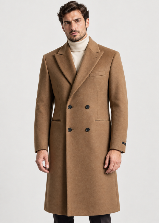 Men's Tailored Long Overcoat | Classic Fit | Button Front | Smart Formal | Steven & Levon