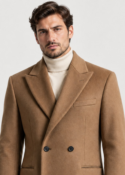 Men's Tailored Long Overcoat | Classic Fit | Button Front | Smart Formal | Steven & Levon