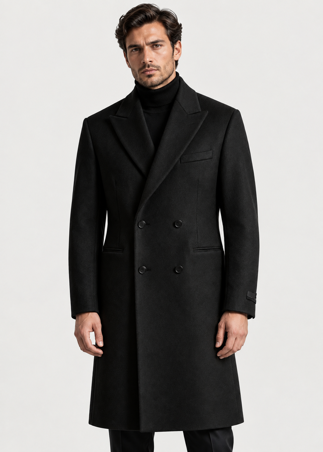 Men's Tailored Long Overcoat | Classic Fit | Button Front | Smart Formal | Steven & Levon