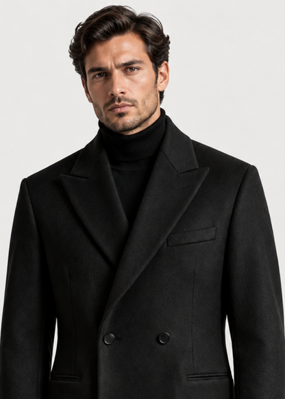 Men's Tailored Long Overcoat | Classic Fit | Button Front | Smart Formal | Steven & Levon