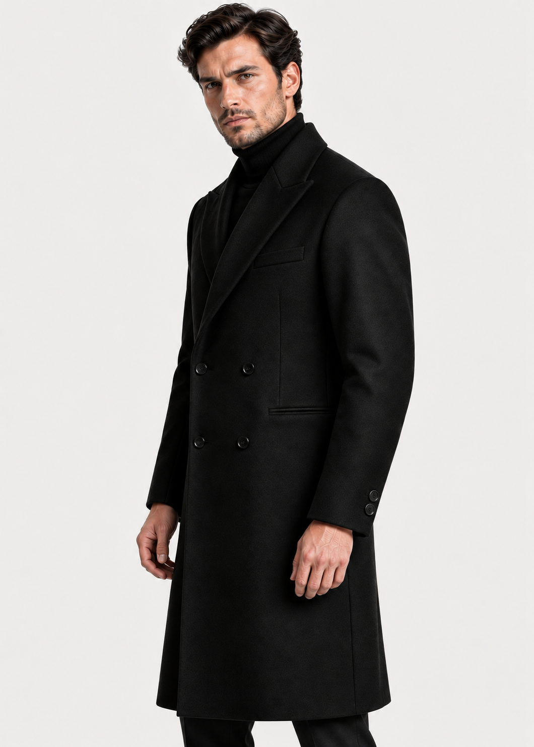 Men's Tailored Long Overcoat | Classic Fit | Button Front | Smart Formal | Steven & Levon