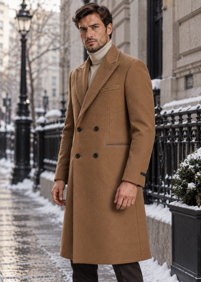 Men's Tailored Long Overcoat | Classic Fit | Button Front | Smart Formal | Steven & Levon