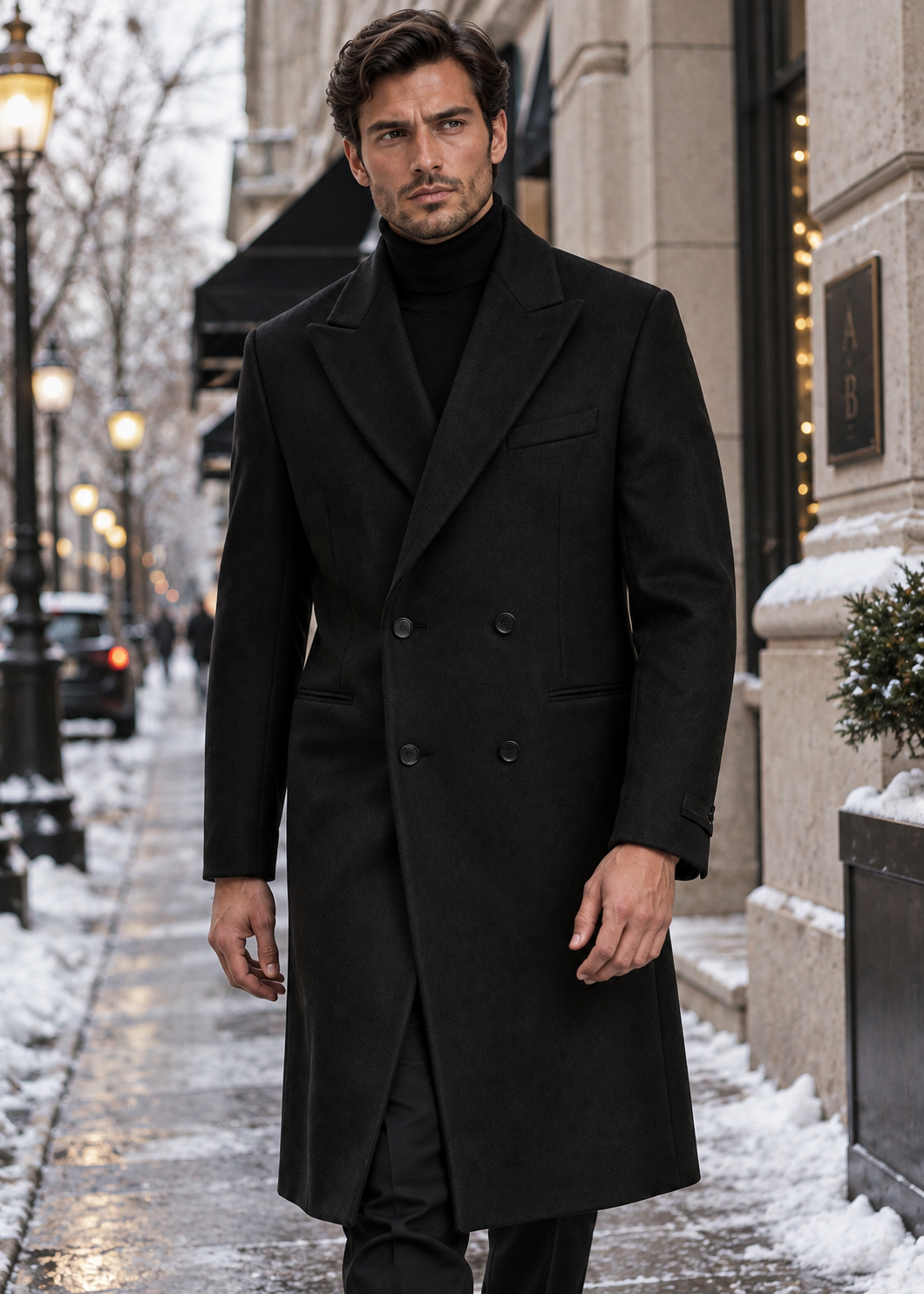 Men's Tailored Long Overcoat | Classic Fit | Button Front | Smart Formal | Steven & Levon