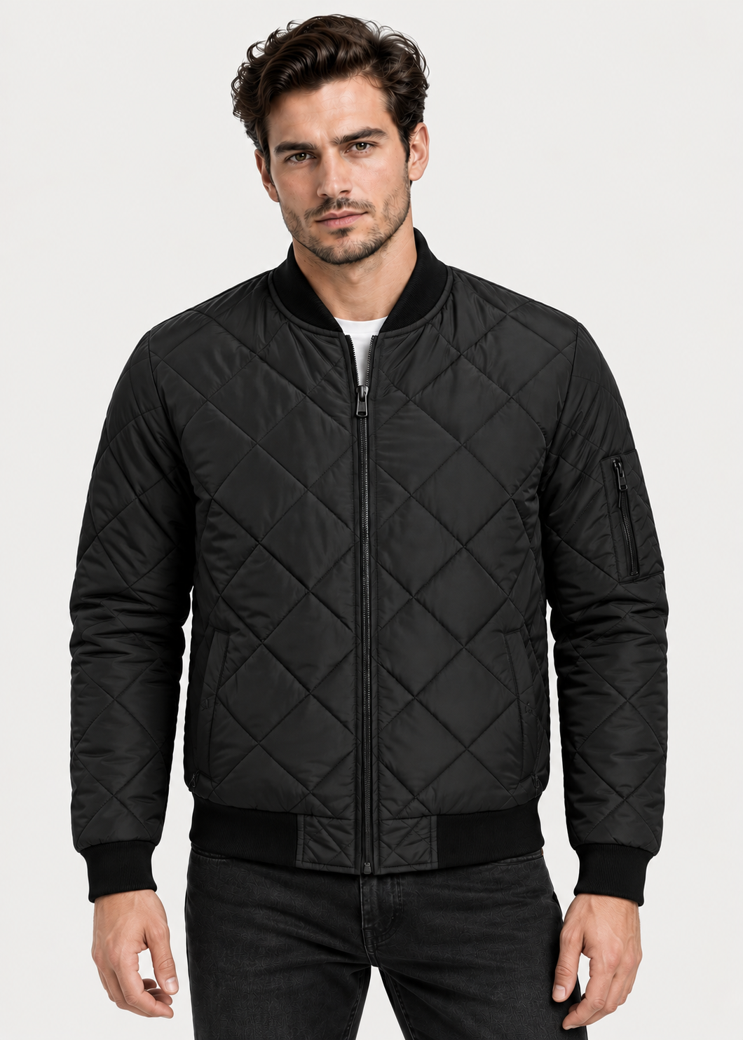 Men's Quilted Bomber Jacket | Men | Zip-Up | Baseball Collar Coat | Steven & Levon