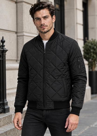 Men's Quilted Bomber Jacket | Men | Zip-Up | Baseball Collar Coat | Steven & Levon