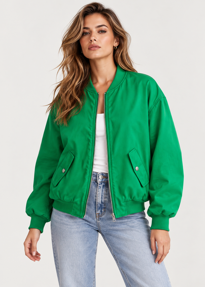 Oversized Bomber Jacket | Women | Zip-Up Casual Outerwear | Relaxed Fit | Steven & Levon