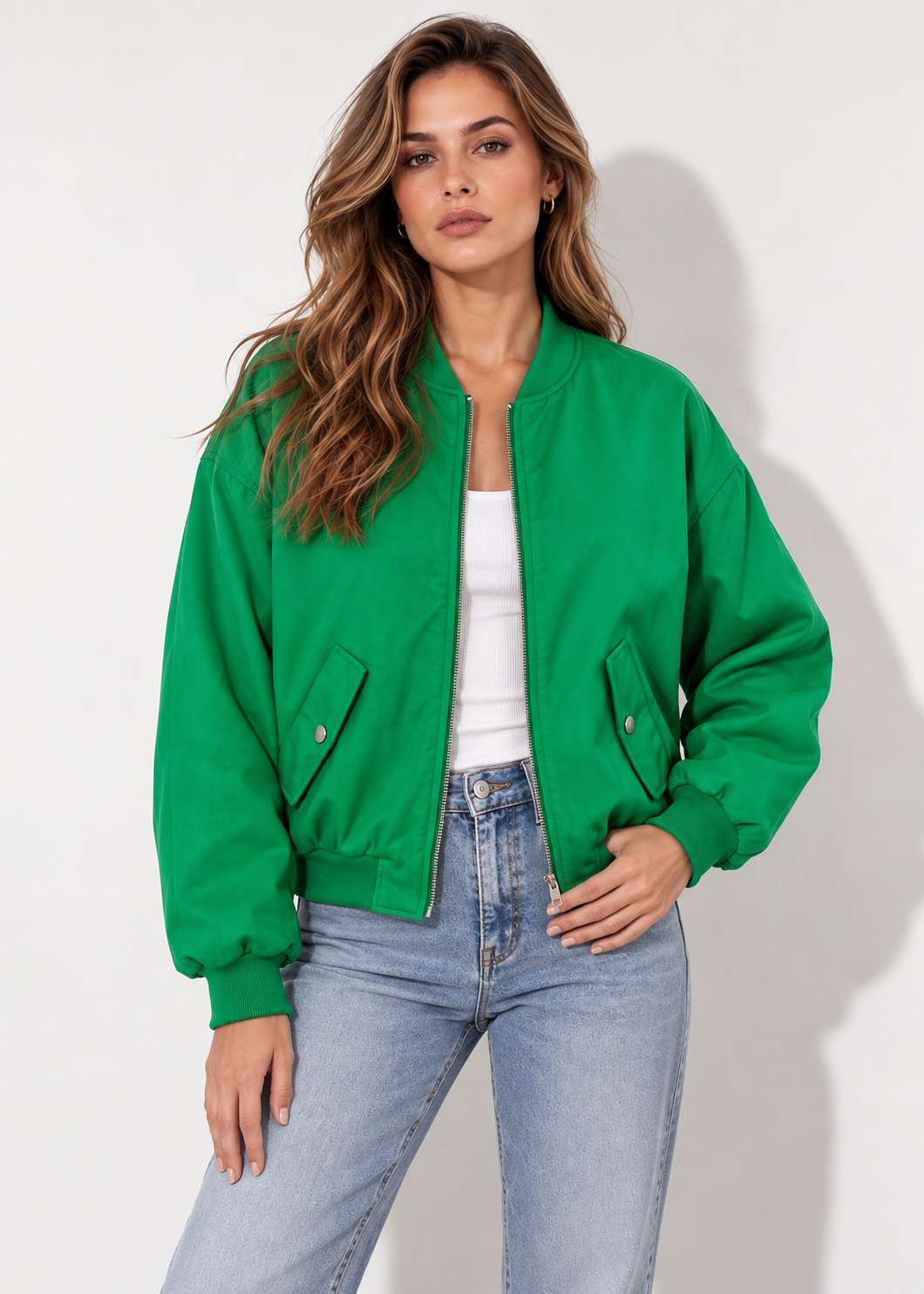 Oversized Bomber Jacket | Women | Zip-Up Casual Outerwear | Relaxed Fit | Steven & Levon