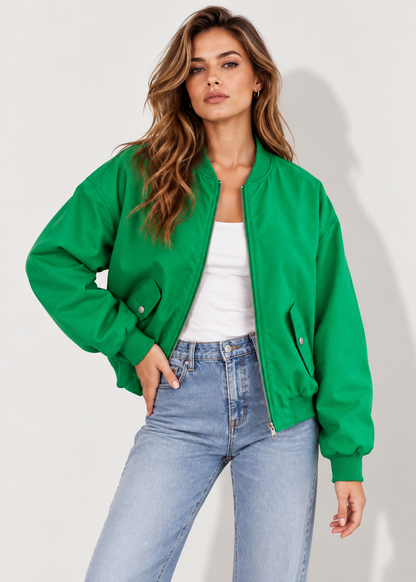 Oversized Bomber Jacket | Women | Zip-Up Casual Outerwear | Relaxed Fit | Steven & Levon