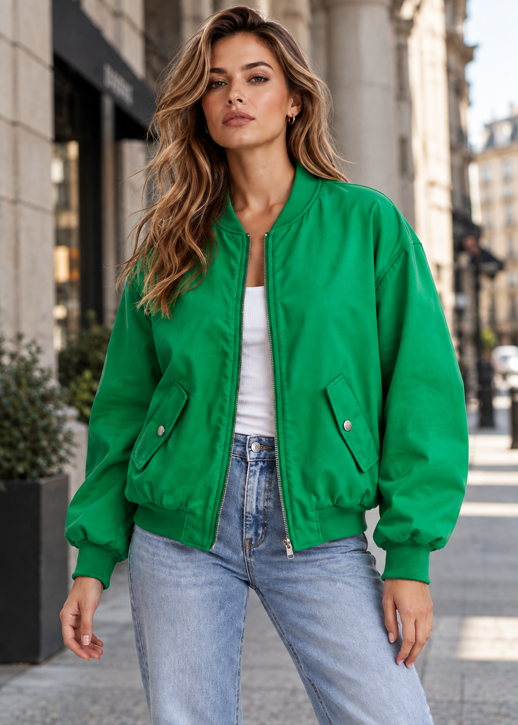 Oversized Bomber Jacket | Women | Zip-Up Casual Outerwear | Relaxed Fit | Steven & Levon
