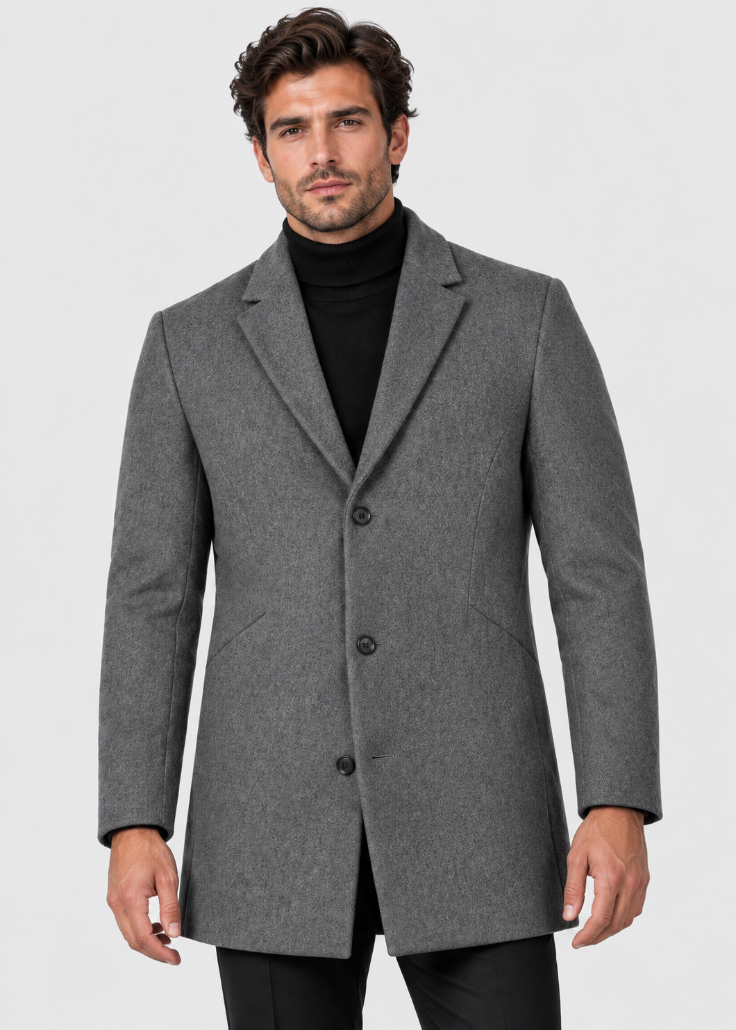 Men's Notch Lapel Overcoat | Two-Button Closure | Tailored Long Coat | Steven & Levon