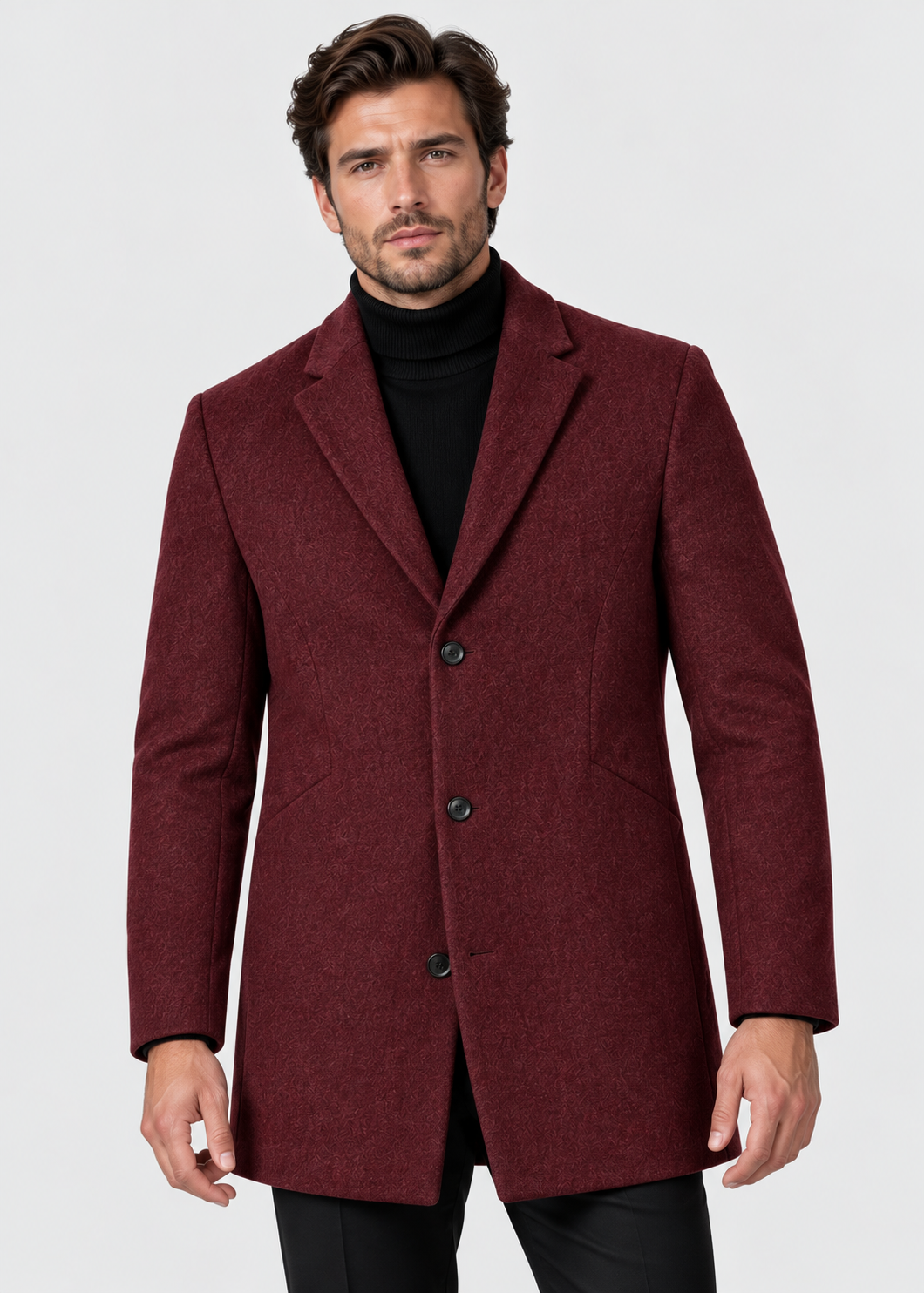 Men's Notch Lapel Overcoat | Two-Button Closure | Tailored Long Coat | Steven & Levon