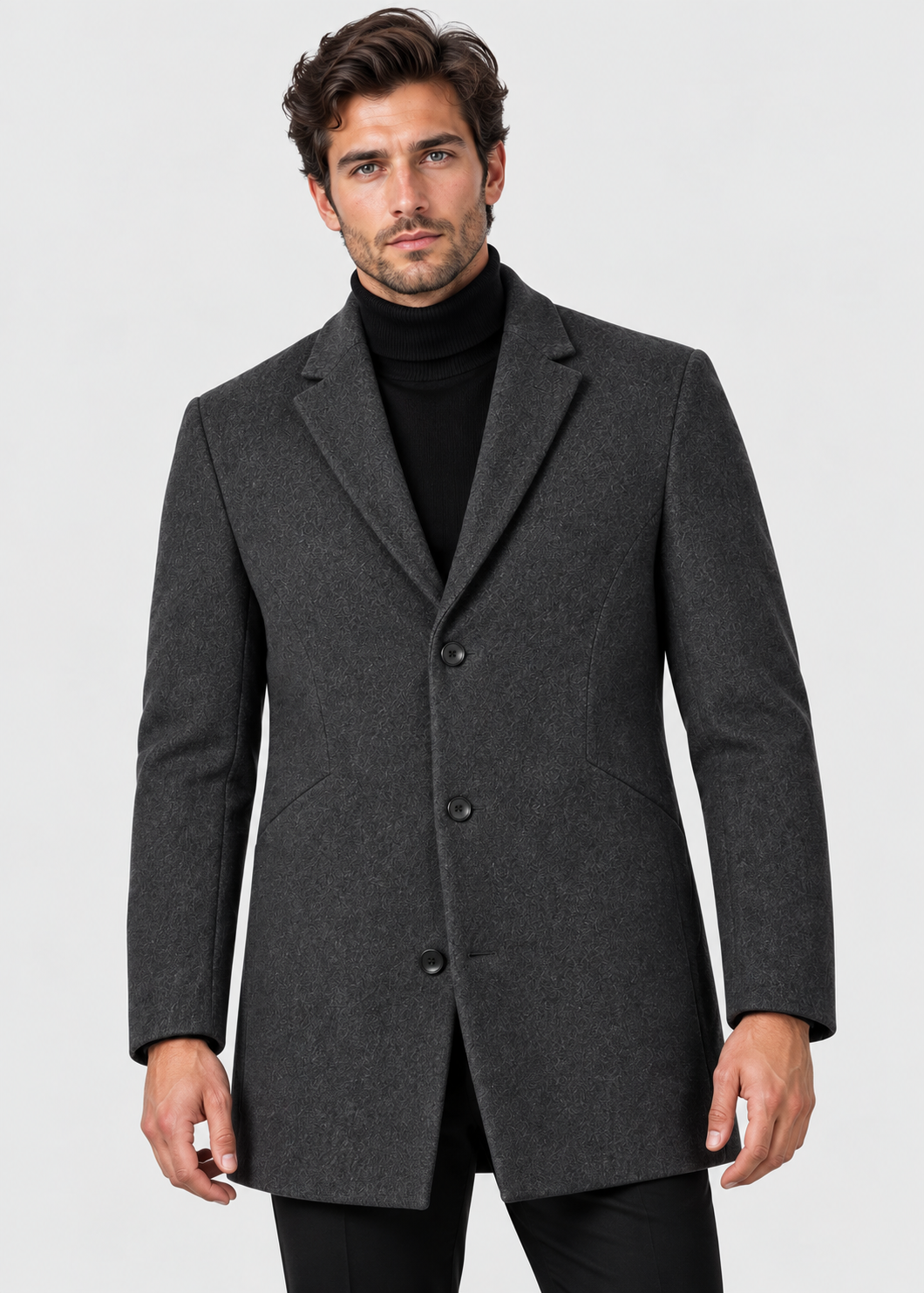 Men's Notch Lapel Overcoat | Two-Button Closure | Tailored Long Coat | Steven & Levon