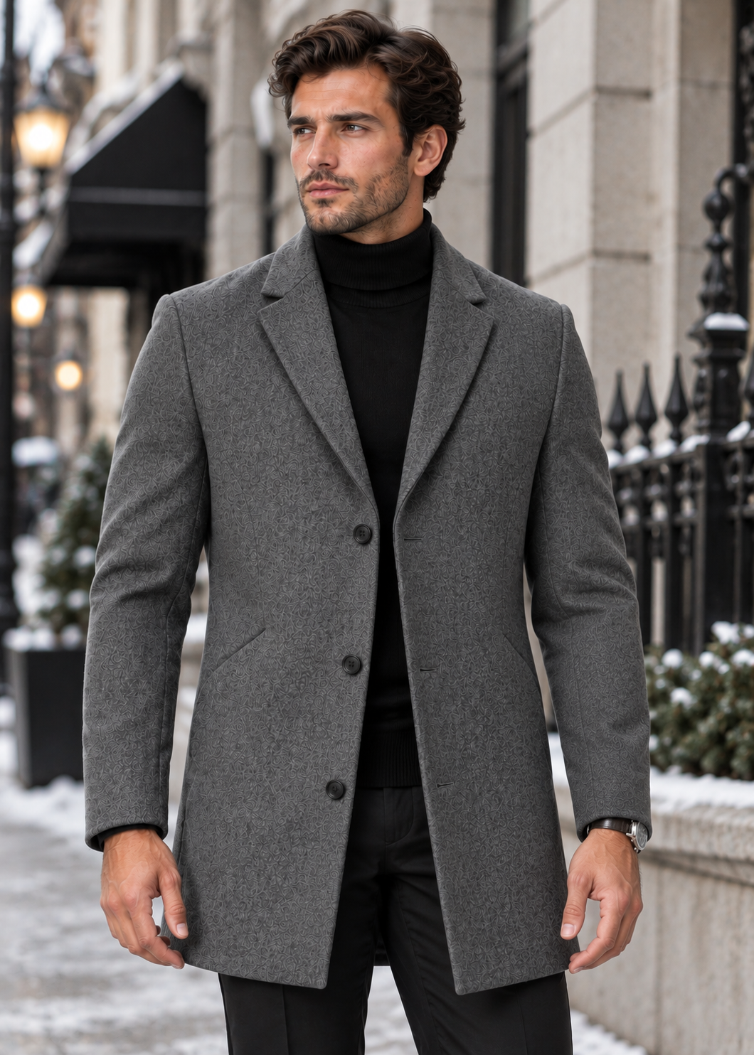 Men's Notch Lapel Overcoat | Two-Button Closure | Tailored Long Coat | Steven & Levon