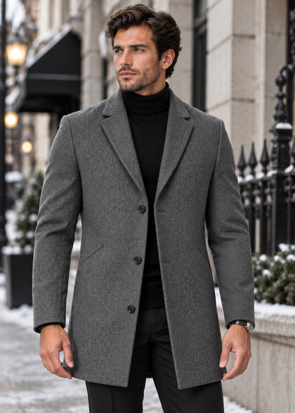 Men's Notch Lapel Overcoat | Two-Button Closure | Tailored Long Coat | Steven & Levon