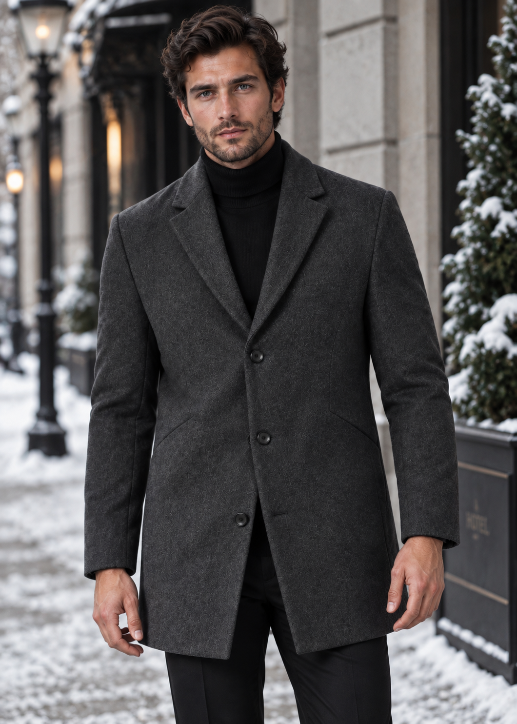 Men's Notch Lapel Overcoat | Two-Button Closure | Tailored Long Coat | Steven & Levon