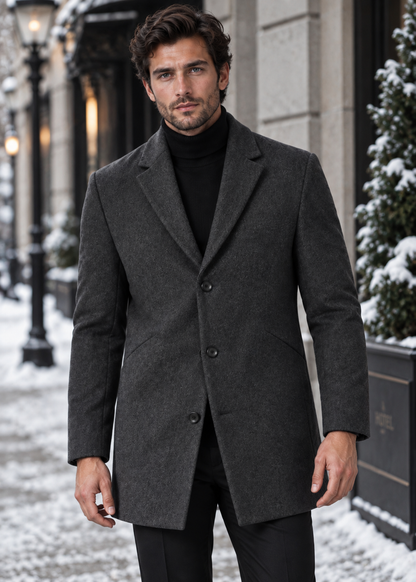 Men's Notch Lapel Overcoat | Two-Button Closure | Tailored Long Coat | Steven & Levon