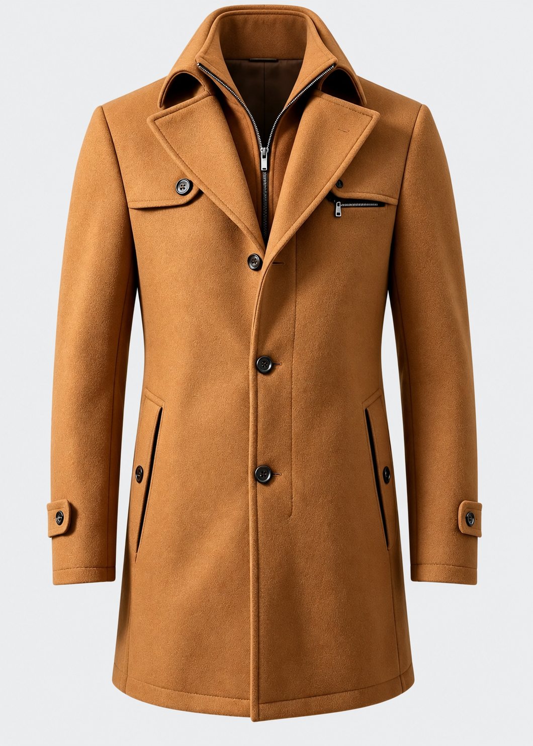 Men's Notched Collar Coat | Zip Insert | Mid-Length Smart Style | Steven & Levon