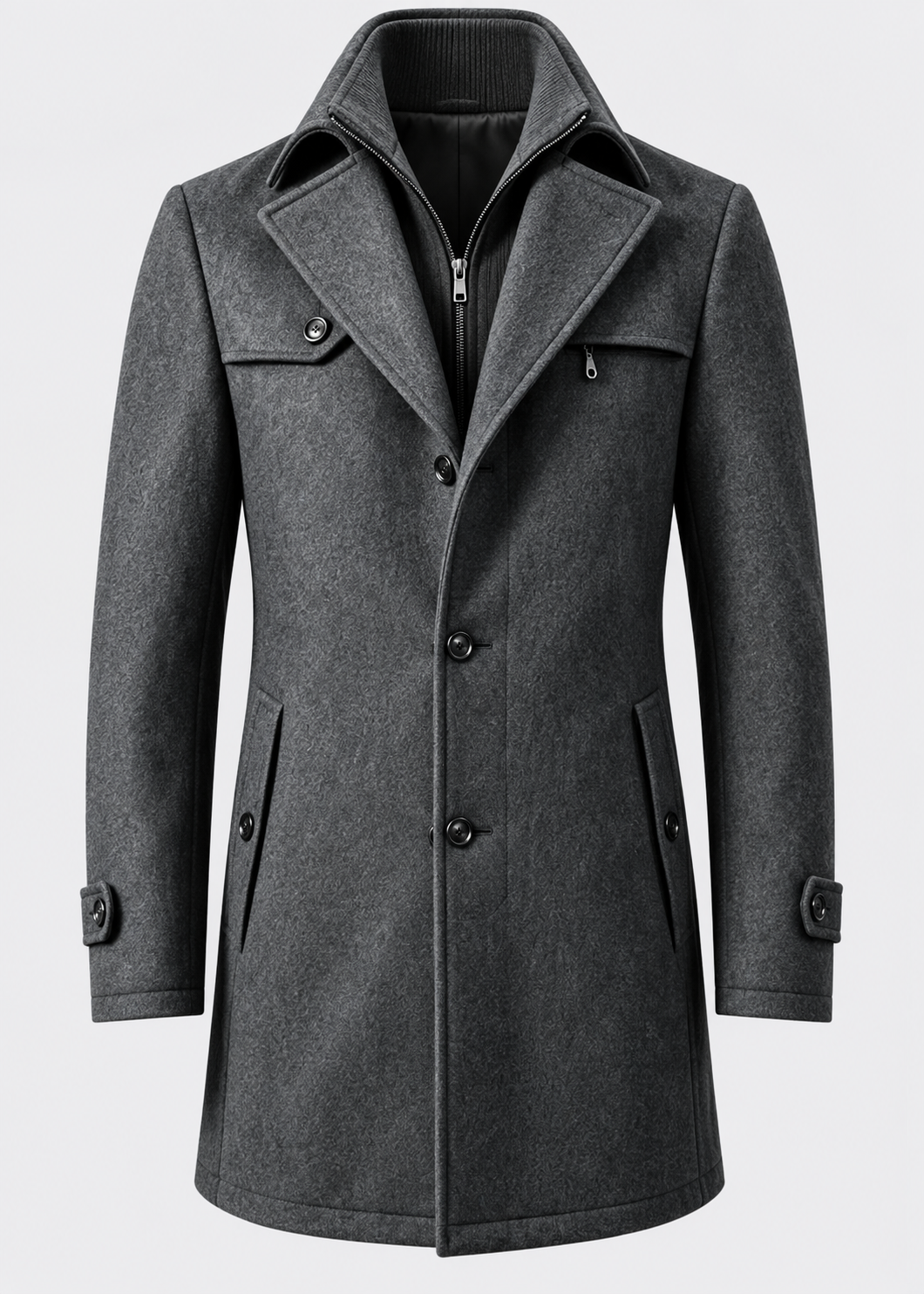 Men's Notched Collar Coat | Zip Insert | Mid-Length Smart Style | Steven & Levon