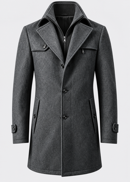 Men's Notched Collar Coat | Zip Insert | Mid-Length Smart Style | Steven & Levon