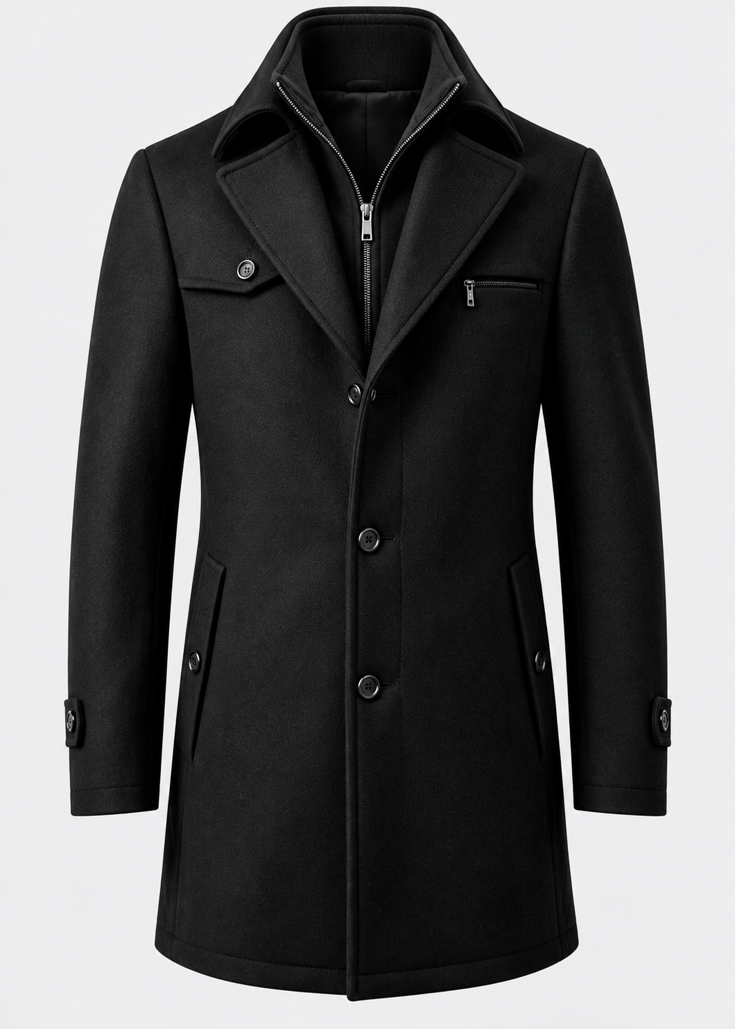 Men's Notched Collar Coat | Zip Insert | Mid-Length Smart Style | Steven & Levon