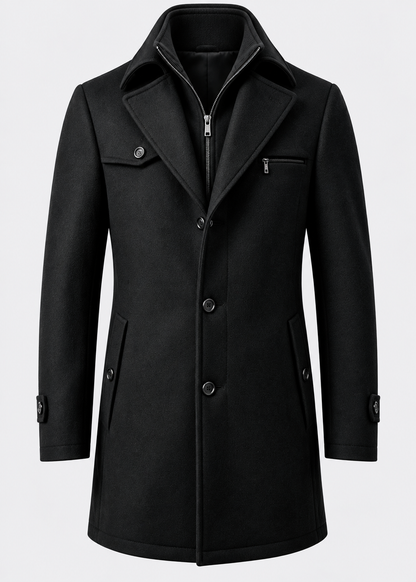 Men's Notched Collar Coat | Zip Insert | Mid-Length Smart Style | Steven & Levon