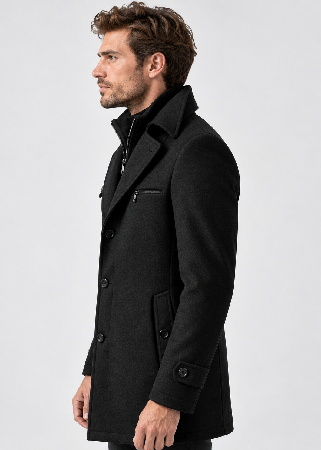 Men's Notched Collar Coat | Zip Insert | Mid-Length Smart Style | Steven & Levon