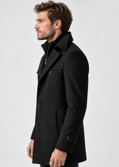 Men's Notched Collar Coat | Zip Insert | Mid-Length Smart Style | Steven & Levon