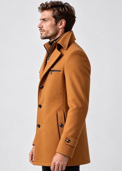 Men's Notched Collar Coat | Zip Insert | Mid-Length Smart Style | Steven & Levon