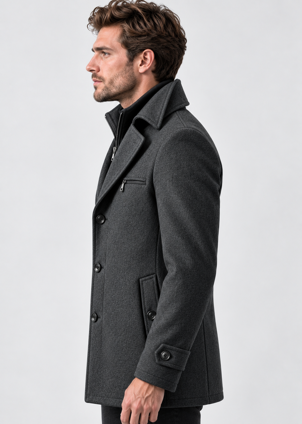 Men's Notched Collar Coat | Zip Insert | Mid-Length Smart Style | Steven & Levon