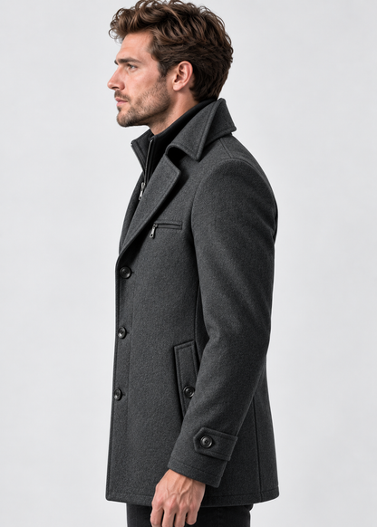 Men's Notched Collar Coat | Zip Insert | Mid-Length Smart Style | Steven & Levon
