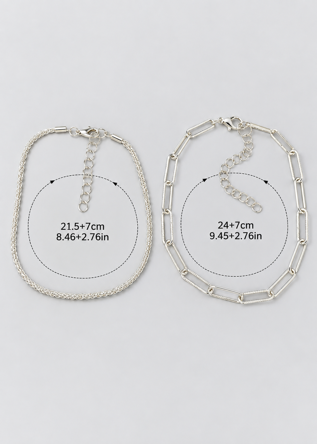 Women's Two Pieces Anklet | Silver Tone | Layered Design | Adjustable Ankle Bracelet | Steven & Levon