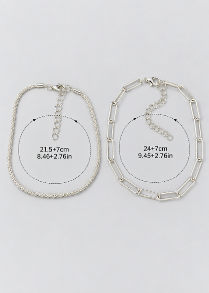Women's Two Pieces Anklet | Silver Tone | Layered Design | Adjustable Ankle Bracelet | Steven & Levon