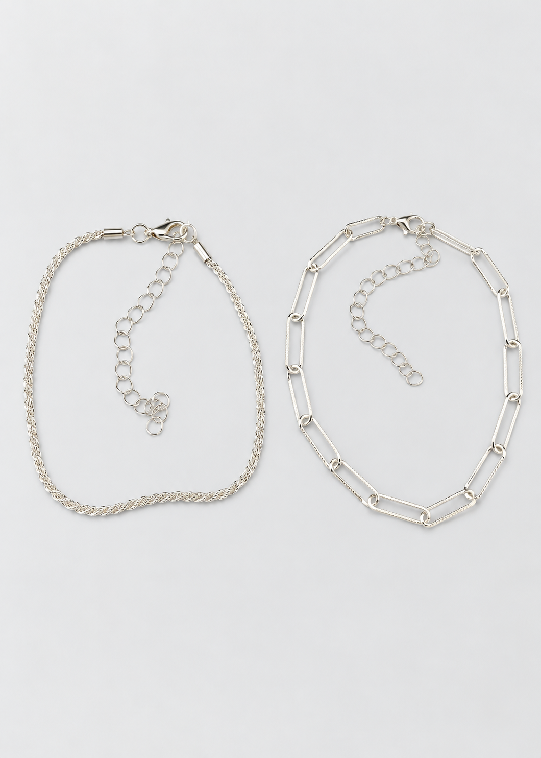 Women's Two Pieces Anklet | Silver Tone | Layered Design | Adjustable Ankle Bracelet | Steven & Levon