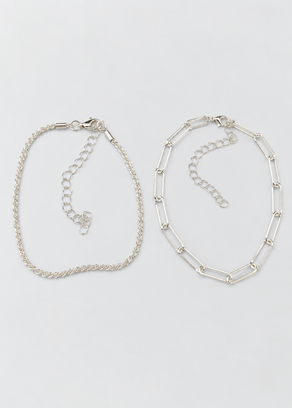 Women's Two Pieces Anklet | Silver Tone | Layered Design | Adjustable Ankle Bracelet | Steven & Levon