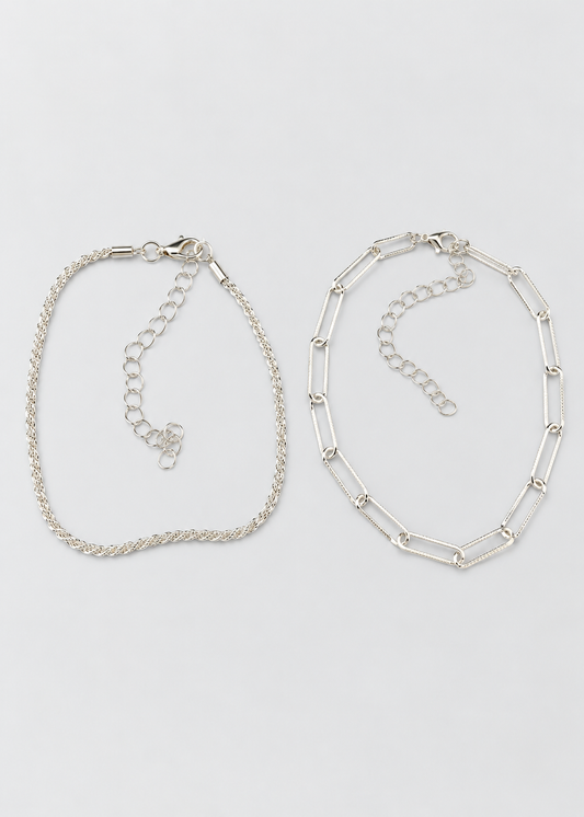 Women's Two Pieces Anklet | Silver Tone | Layered Design | Adjustable Ankle Bracelet | Steven & Levon