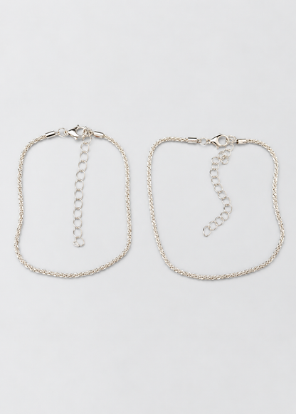 Women's Two Pieces Anklet | Silver Tone | Layered Design | Adjustable Ankle Bracelet | Steven & Levon