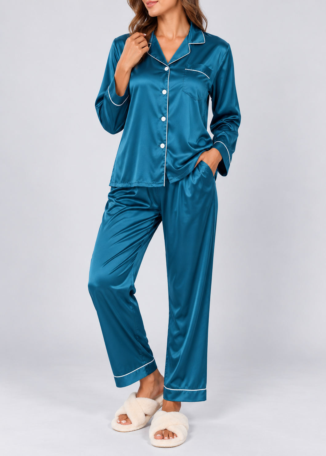 Stylish Pajama Set | Women's Sleepwear | Polyester Fabric | Long Sleeve Loungewear | Steven & Levon