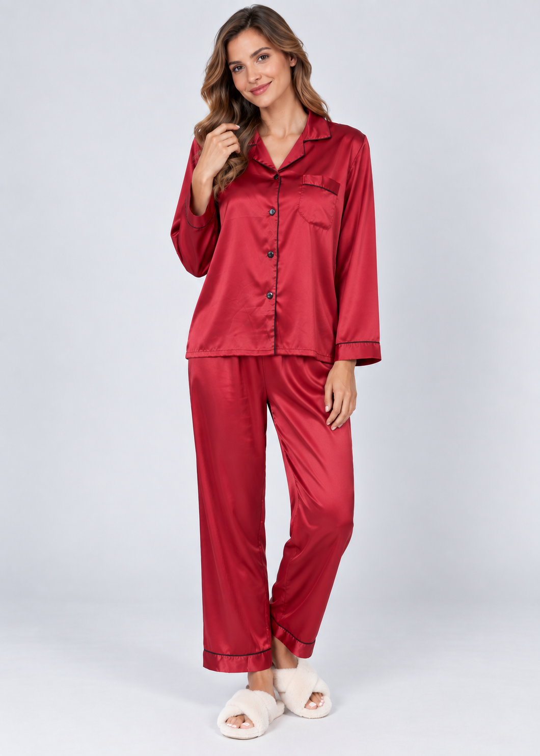 Stylish Pajama Set | Women's Sleepwear | Polyester Fabric | Long Sleeve Loungewear | Steven & Levon