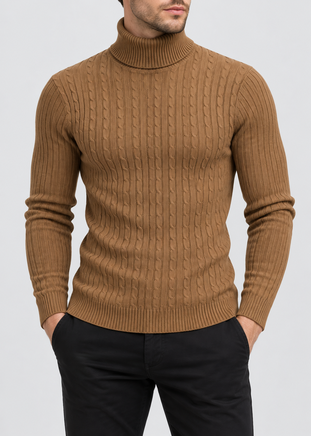 Men’s Turtleneck Sweater | Polyester Fabric | Slim Fit Roll Neck | Steven & Levon