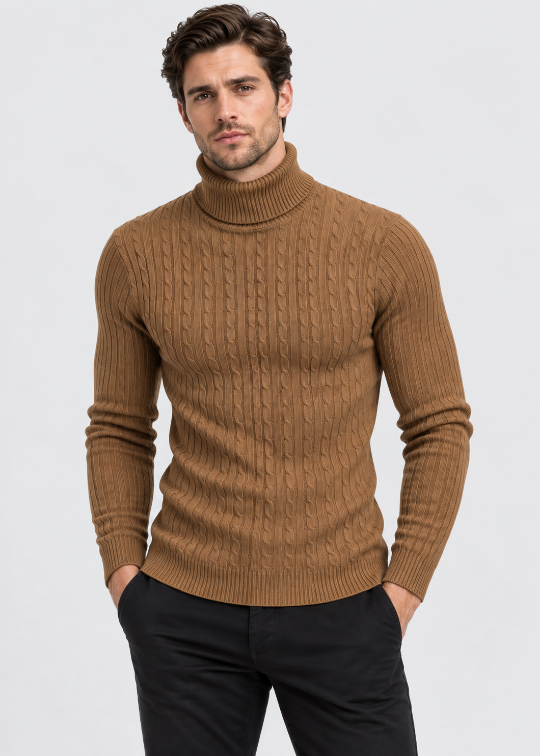 Men’s Turtleneck Sweater | Polyester Fabric | Slim Fit Roll Neck | Steven & Levon