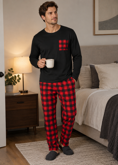 Men's Checkered Pajama Set | Long Sleeve | Relaxed Fit Sleepwear | Steven & Levon